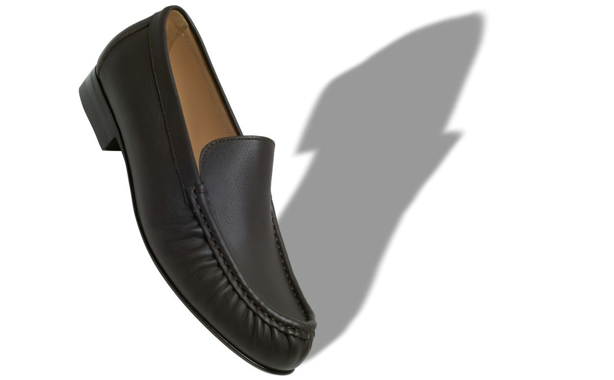 Noelle Rose Brown Round Toe Loafers – front three-quarter view showing brown round toe, Vowalisse