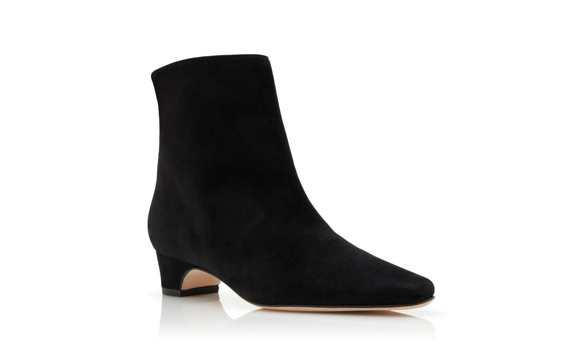 Magnolia Jewel Black Almond Toe Ankle Boots – top view showing black almond toe, suede, Vowalisse