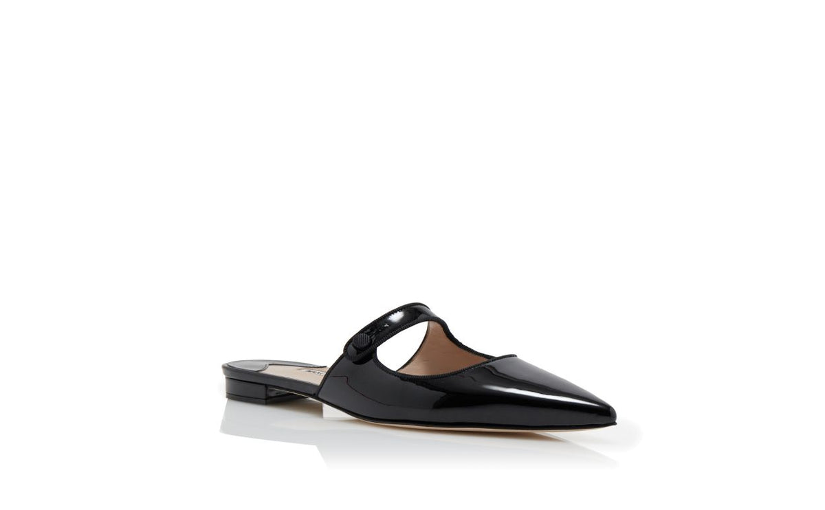 Rosalie Halo Black Patent Leather Mules – top view showing black patent leather, Vowalisse