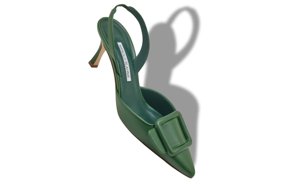 Colette Muse Green Slingback Slingbacks – front three-quarter view showing green slingback, pointed toe, nappa leather…