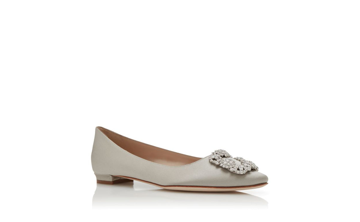 Vivienne Grace Grey Jewel Buckle Pumps – top view showing grey jewel buckle, crystal buckle, almond toe, satin, Vowalisse