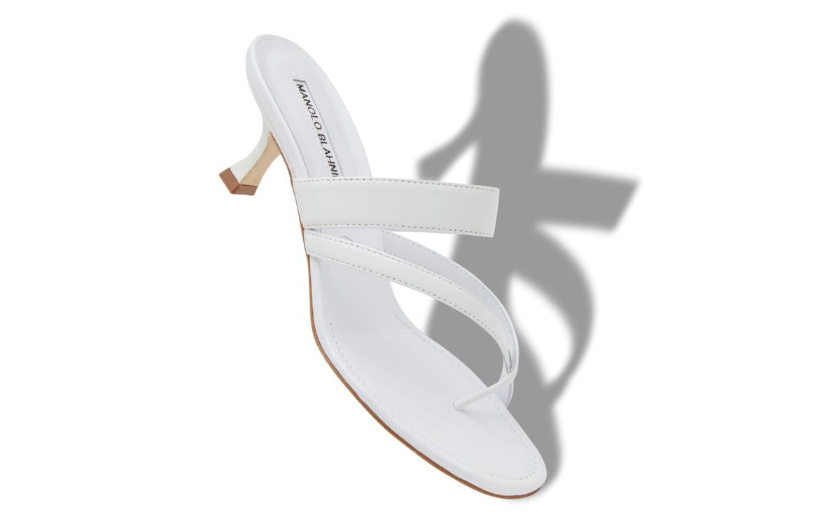 Lunette Flame White Crossover Mules – front three-quarter view showing white crossover, open toe, nappa leather, Vowalisse