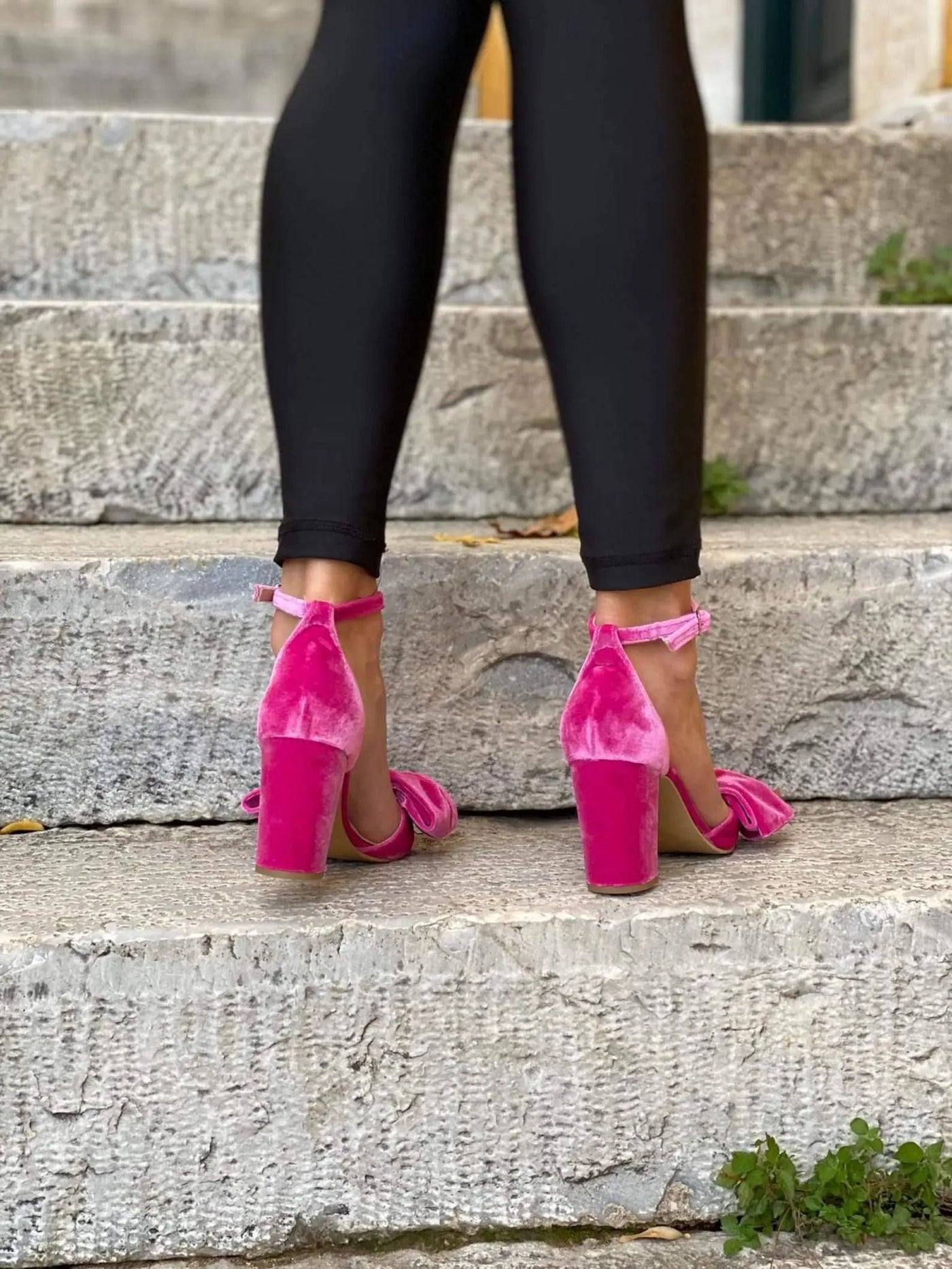 Rose Pink Velvet Block Heel Bridal Heels VOWALISSE bridal shoes – view 6