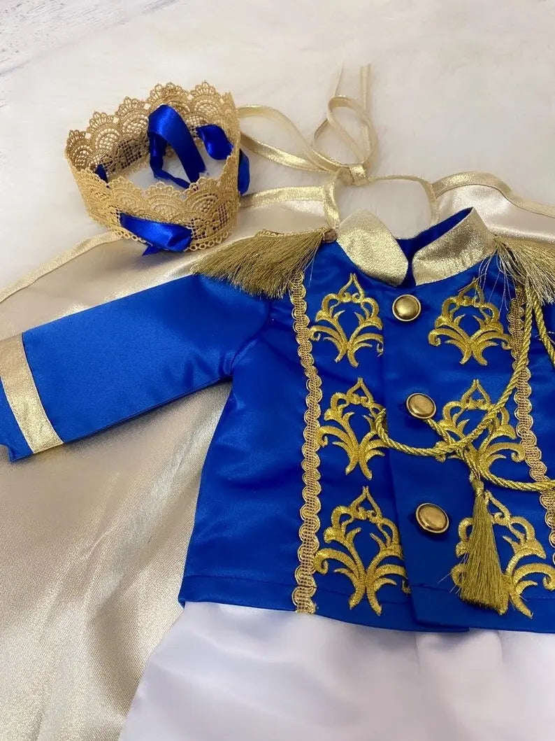 Navy Blue & Gold Personalized Baby Prince Costume 2, baby boy first birthday outfit, additional product image 5 by Vowalisse
