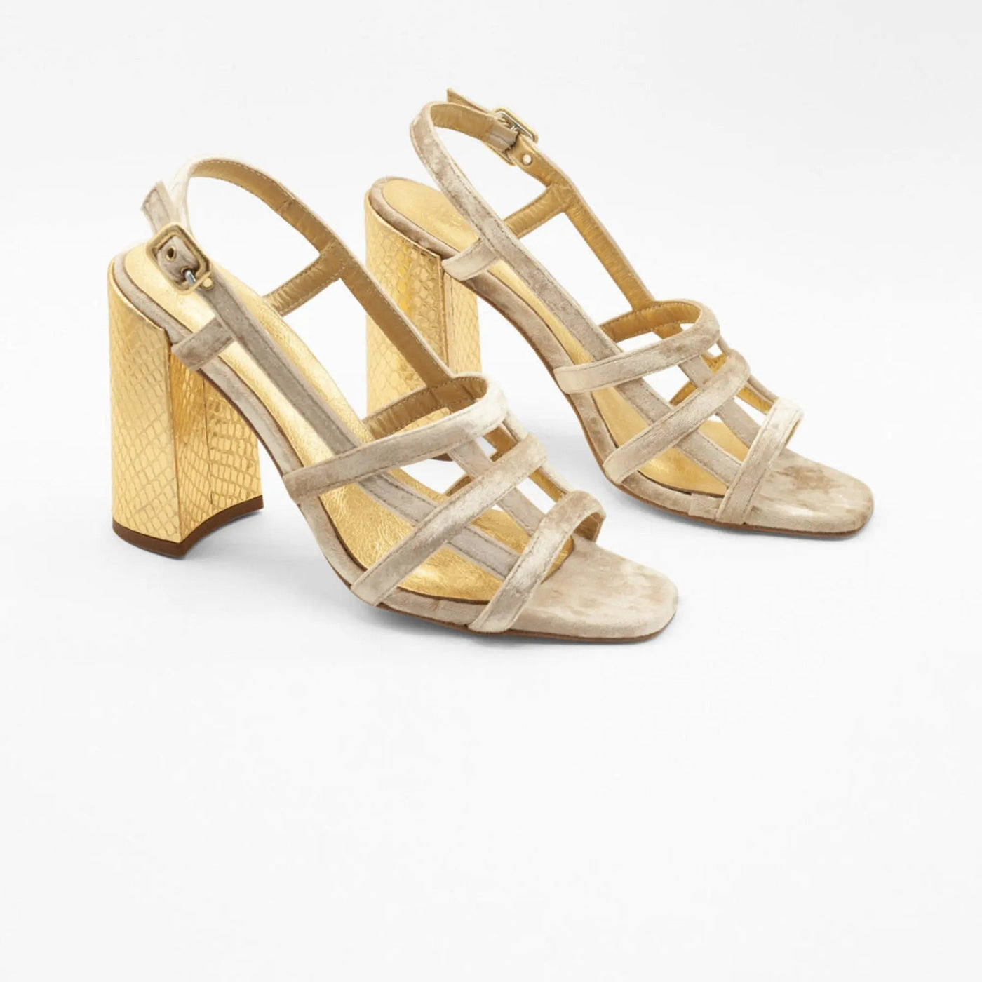 Beige Velvet Block Heel Bridal Heels VOWALISSE bridal shoes – view 4