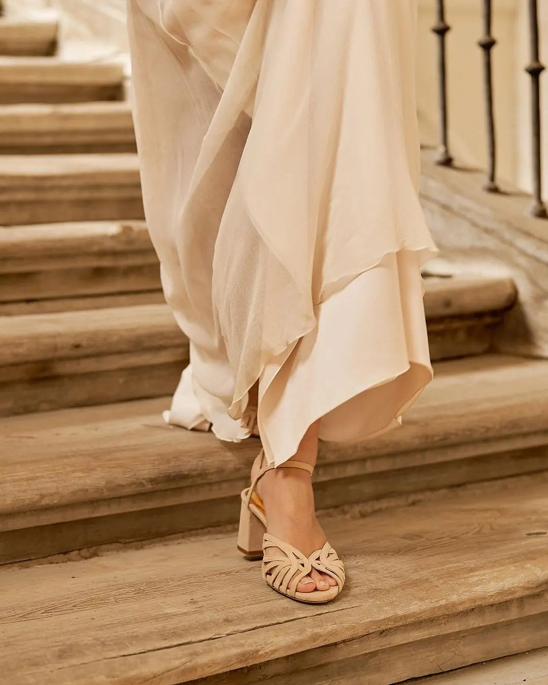 Beige Velvet Block Heel Bridal Heels VOWALISSE bridal shoes – view 3