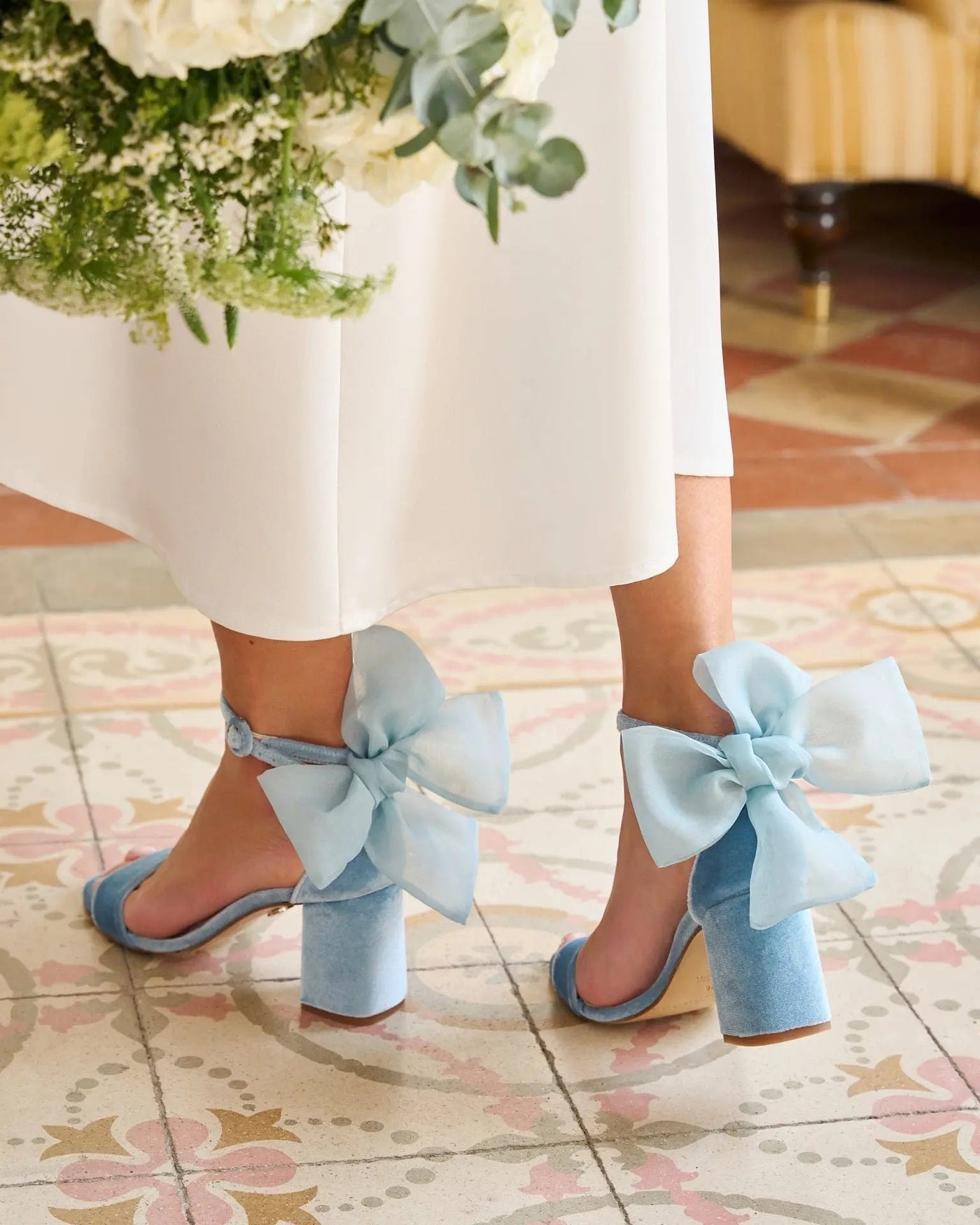 Blue Green Velvet Block Heel Bridal Heels VOWALISSE bridal shoes – view 2