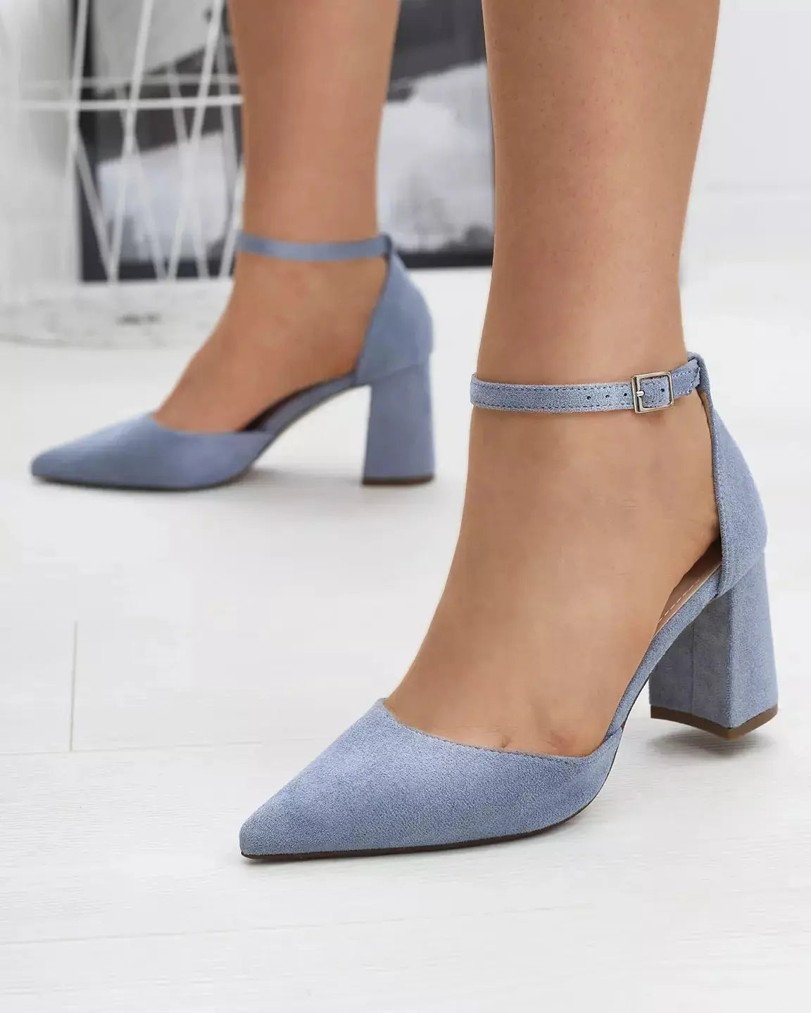 Blue Green Velvet Block Heel Bridal Heels VOWALISSE bridal shoes – view 2