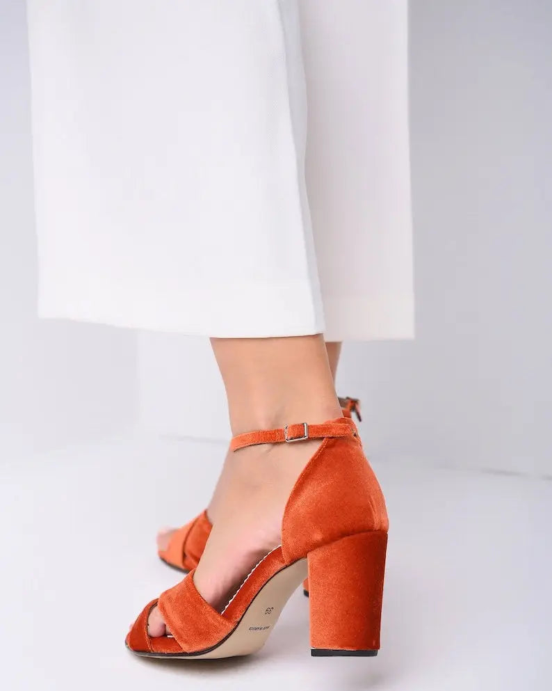 Burgundy Velvet Block Heel Bridal Heels VOWALISSE bridal shoes – view 5