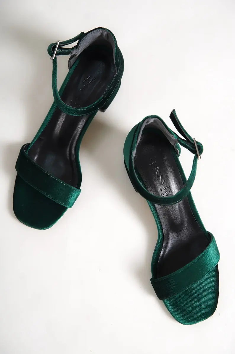 Dark Green Velvet Bridal Heels VOWALISSE bridal shoes – view 4