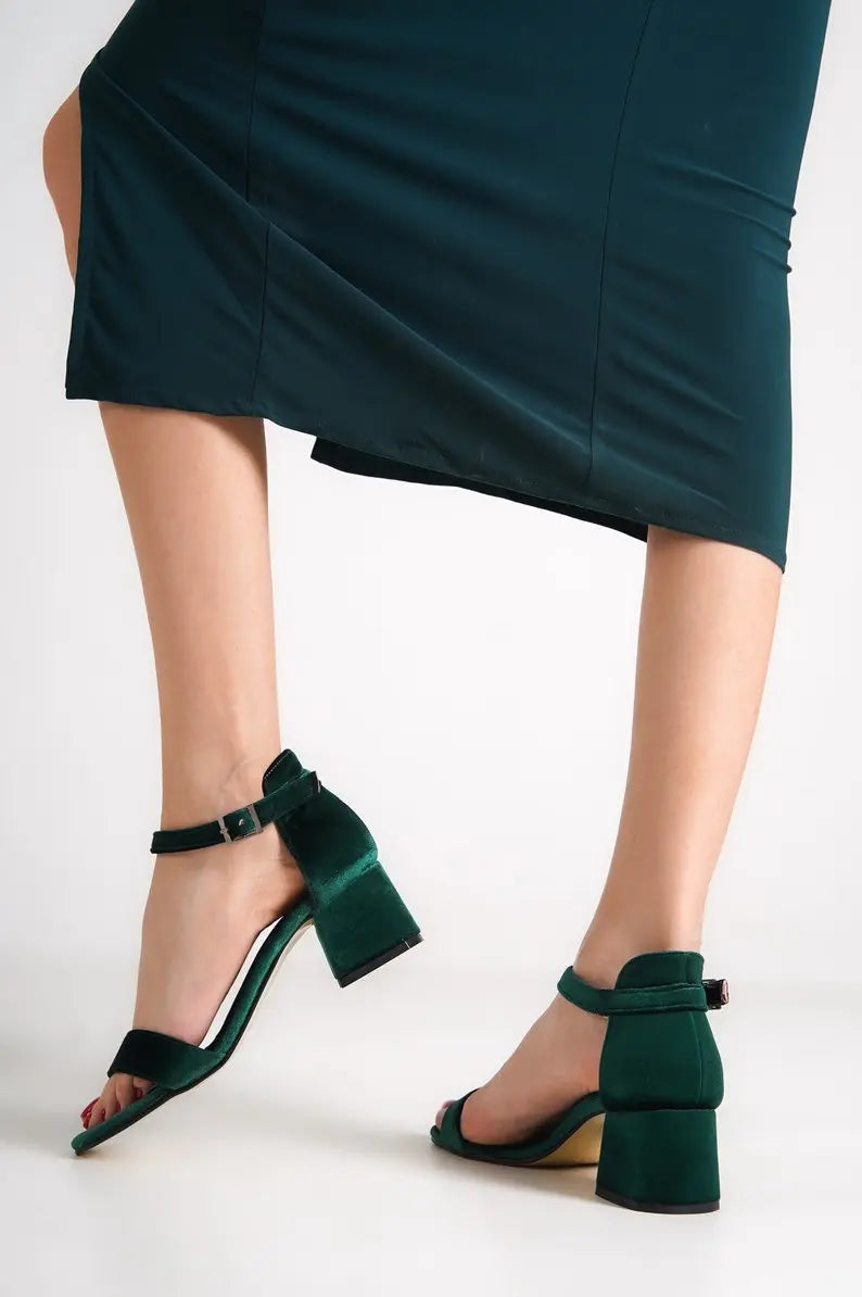 Dark Green Velvet Bridal Heels VOWALISSE bridal shoes – view 6