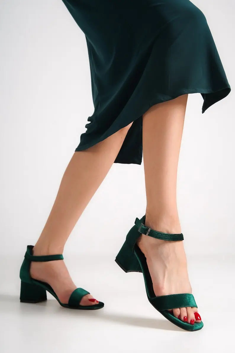 Dark Green Velvet Bridal Heels VOWALISSE bridal shoes – view 7