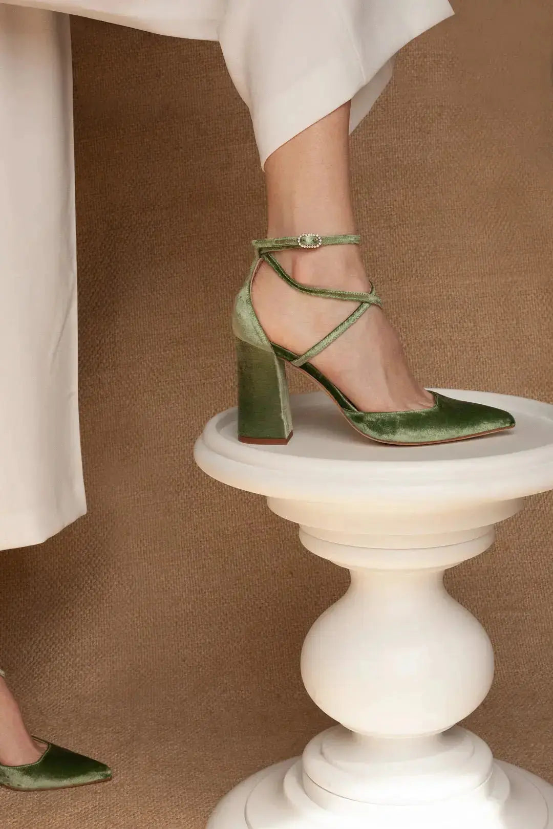 Emerald Green Velvet Block Heel Bridal Heels VOWALISSE bridal shoes – view 1
