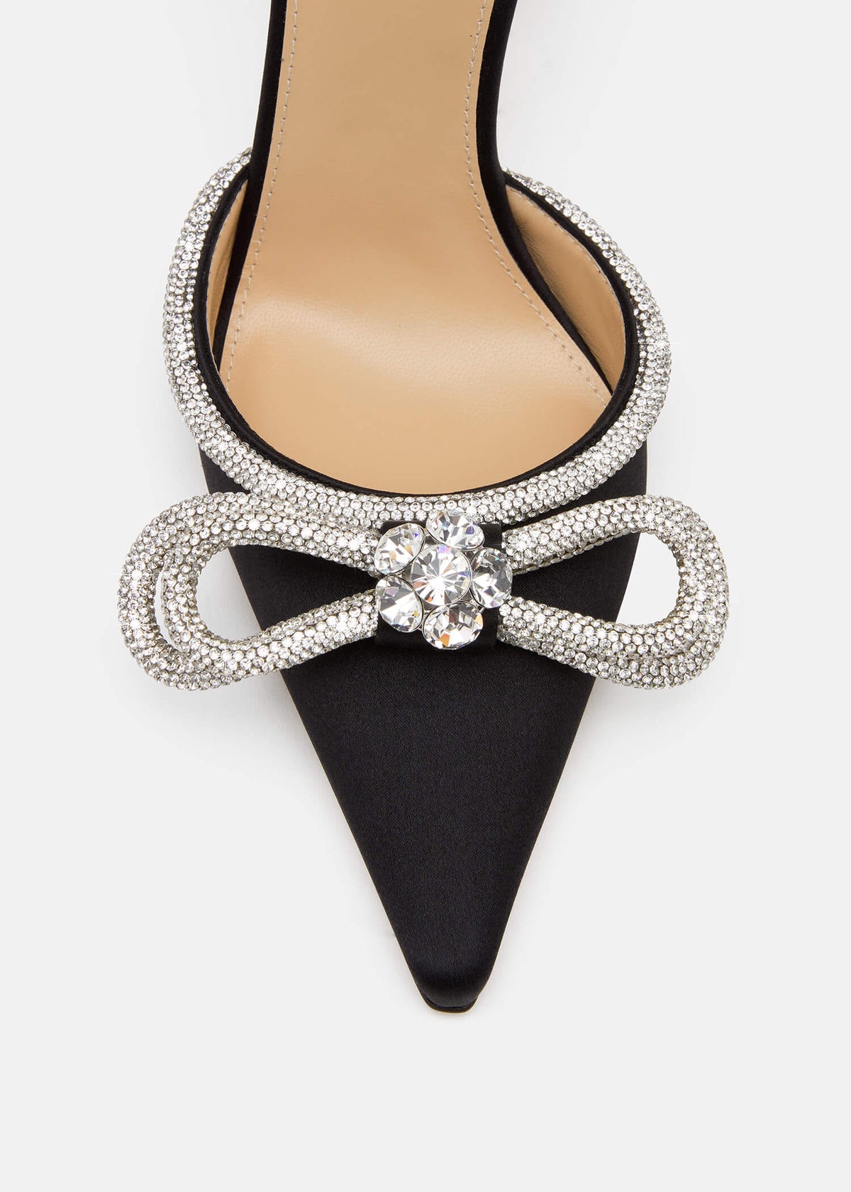 Gaia Black Double Bow Pumps – rear view showing double bow, crystal, satin, black, Vowalisse