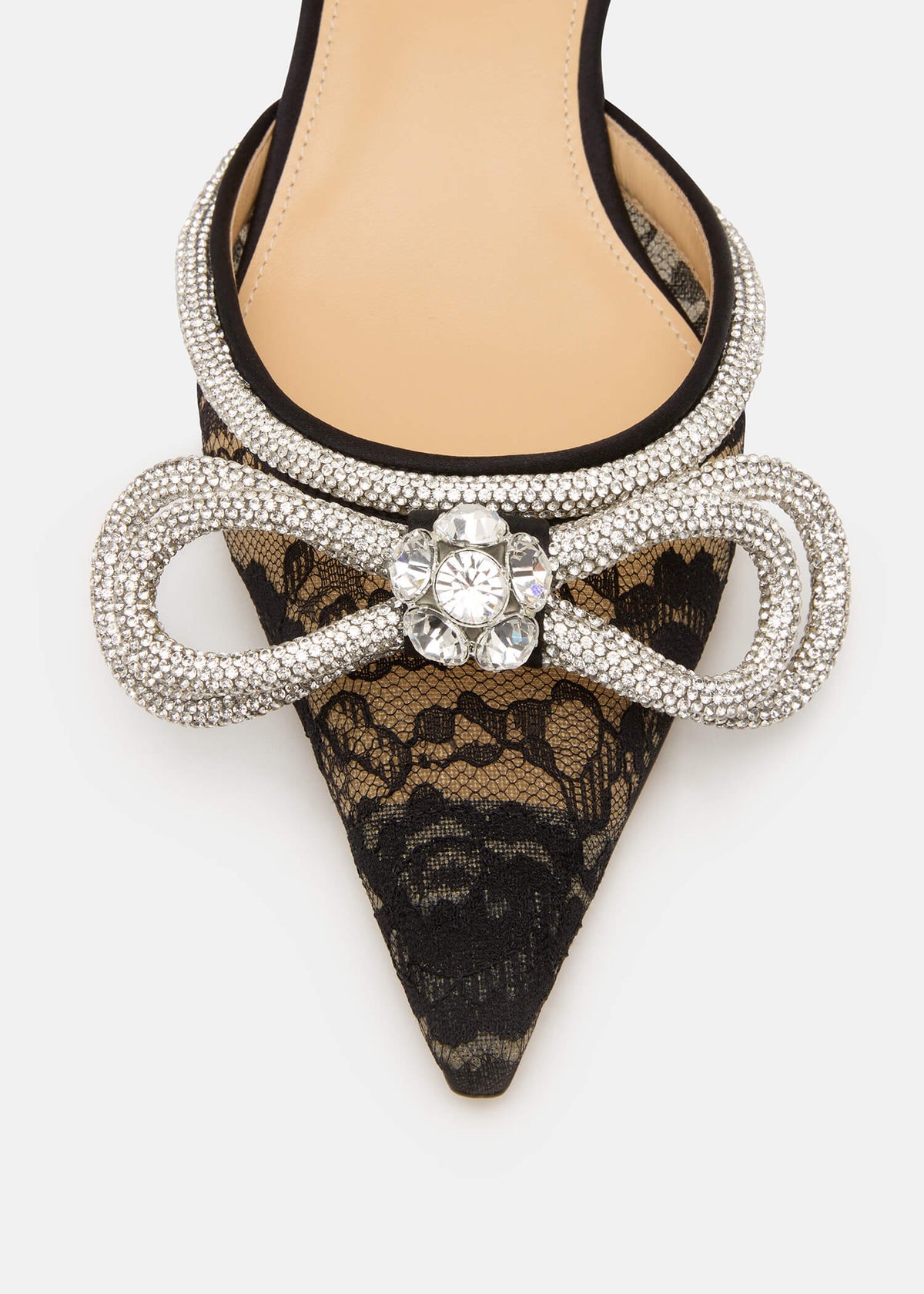 Celine Black Double Bow Flats – rear view showing double bow, crystal, lace, black, Vowalisse