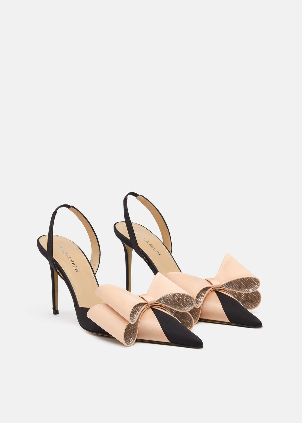 Daphne Black / Beige Crystal Slingbacks – side profile showing crystal, satin, black, Vowalisse