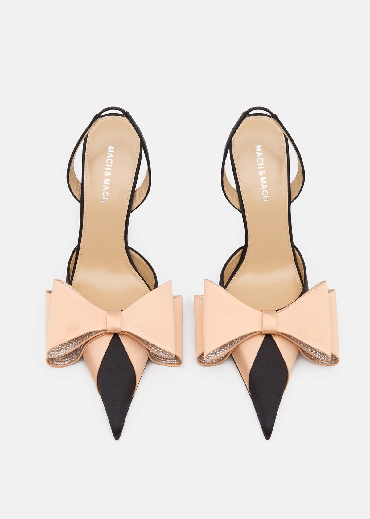Daphne Black / Beige Crystal Slingbacks – crystal detail view showing crystal, satin, black, Vowalisse