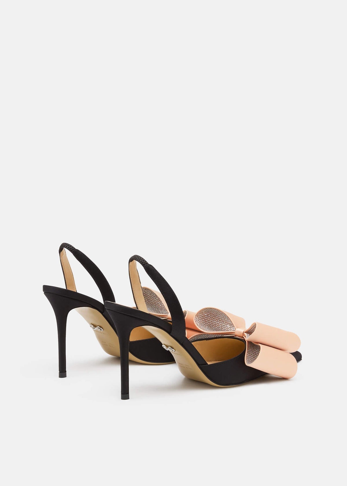 Daphne Black / Beige Crystal Slingbacks – heel view showing crystal, satin, black, Vowalisse
