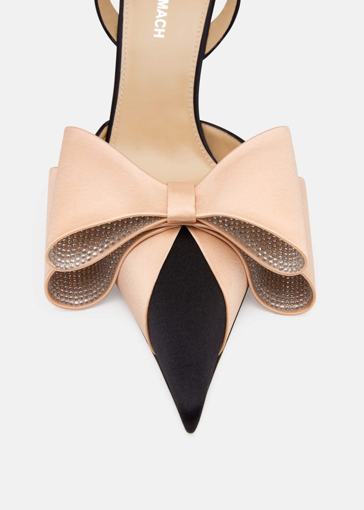 Daphne Black / Beige Crystal Slingbacks – rear view showing crystal, satin, black, Vowalisse