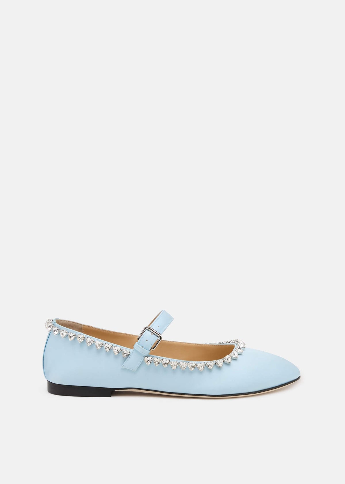 Lorelei Blue Satin Flats – front three-quarter view showing satin, blue, Vowalisse