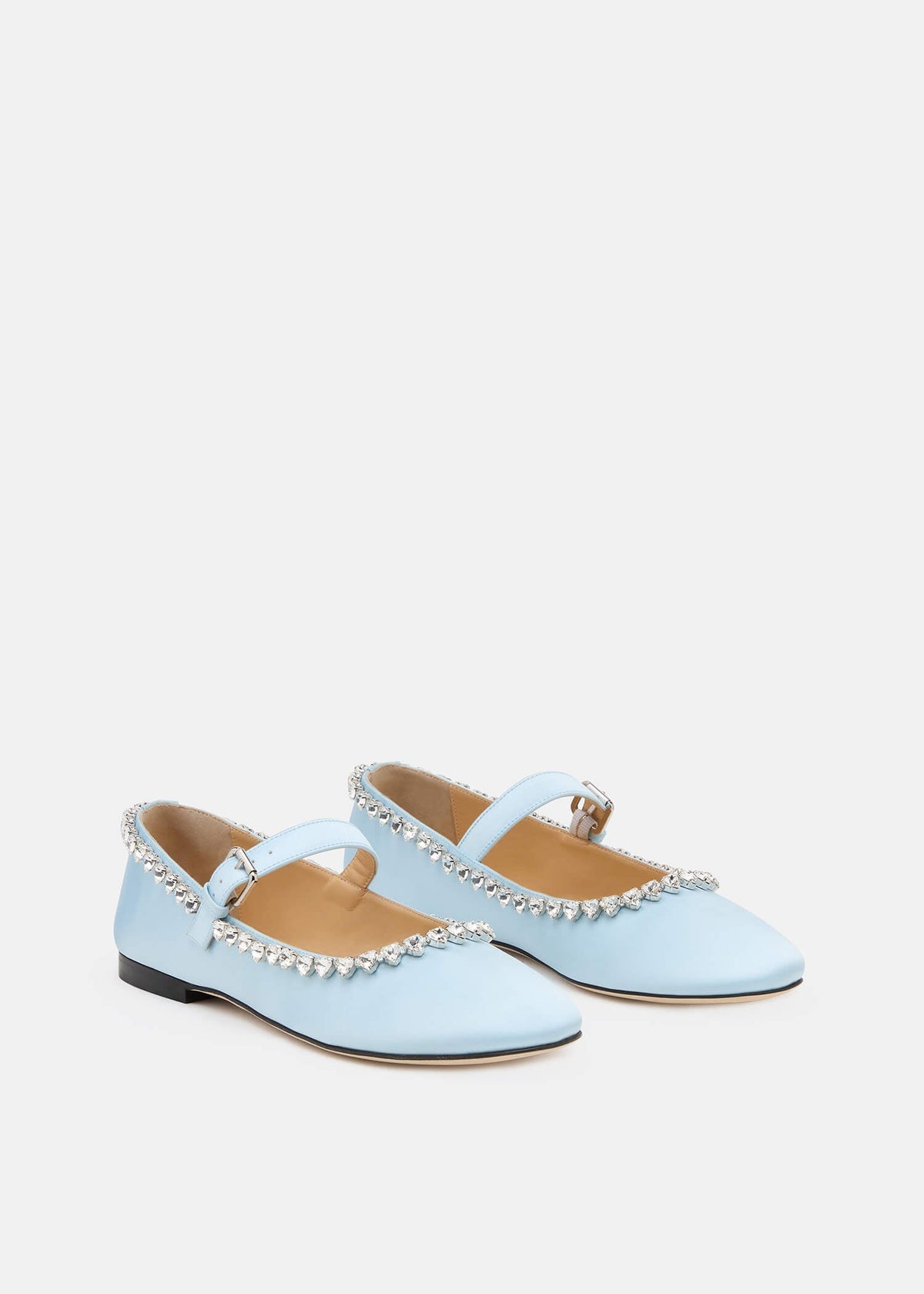 Lorelei Blue Satin Flats – side profile showing satin, blue, Vowalisse