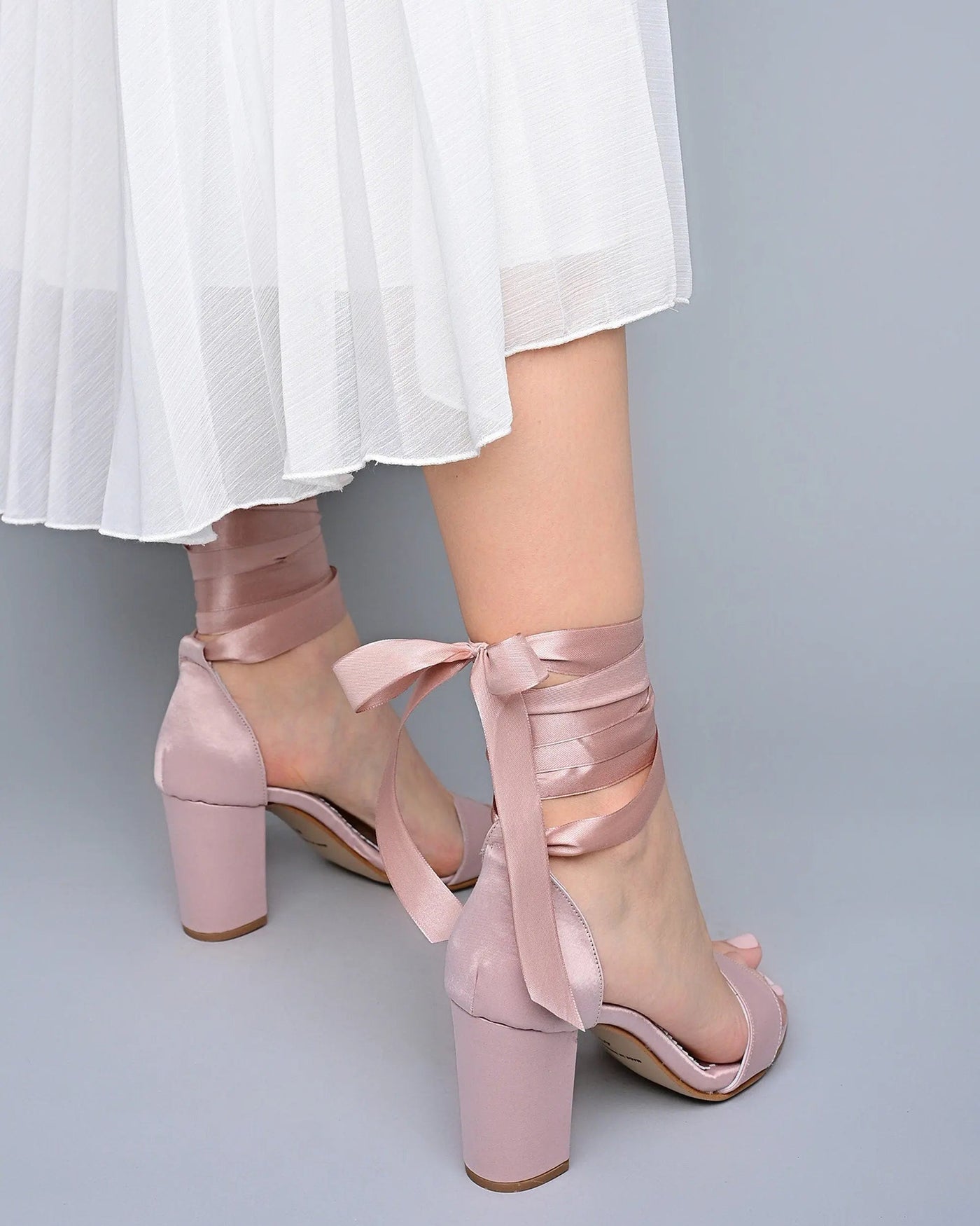Beige Velvet Block Heel Bridal Heels VOWALISSE bridal shoes – view 2