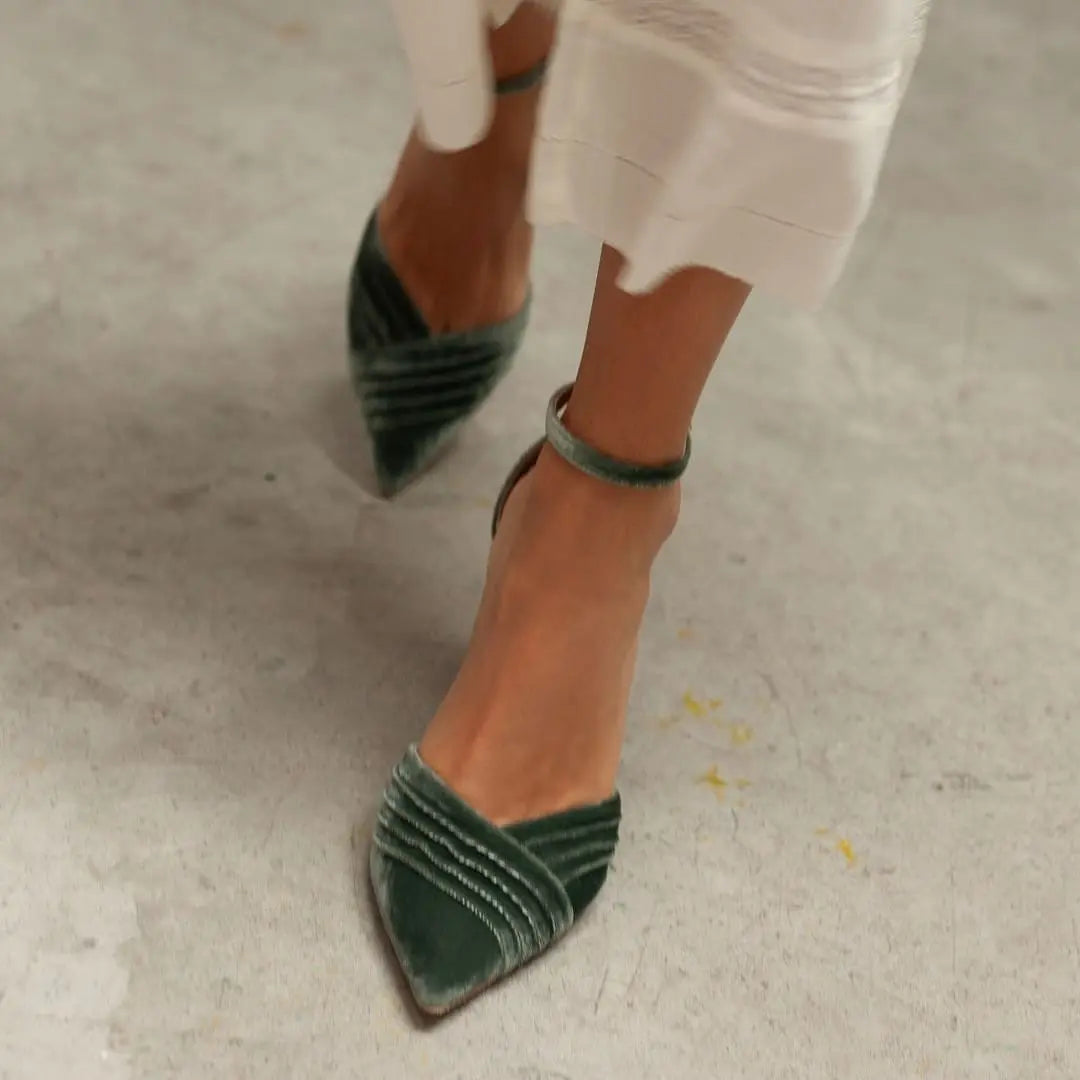 Tilda Green Velvet Block Heel Bridal Heels VOWALISSE bridal shoes – view 2