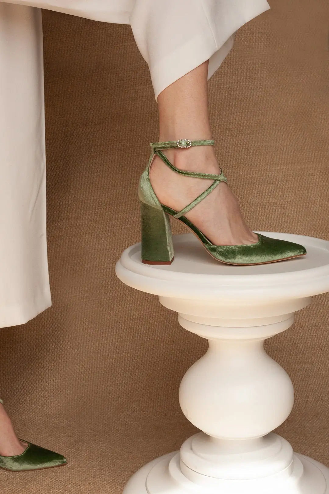 Green Velvet Block Heel Bridal Heels VOWALISSE bridal shoes – view 2