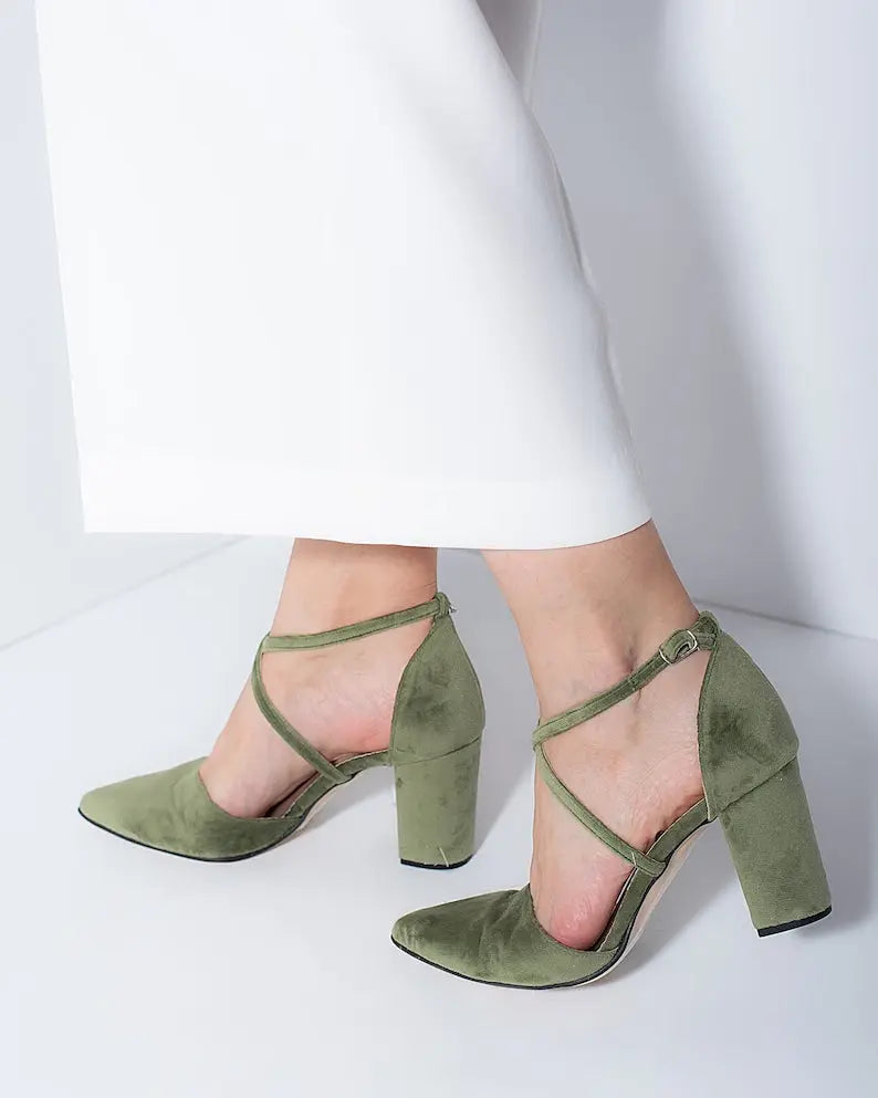 Green Velvet Bridal Heels VOWALISSE bridal shoes – view 2