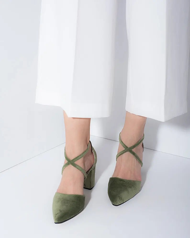 Green Velvet Bridal Heels VOWALISSE bridal shoes – view 3