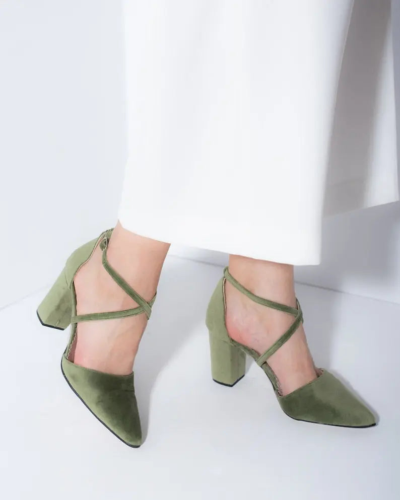 Green Velvet Bridal Heels VOWALISSE bridal shoes – view 4