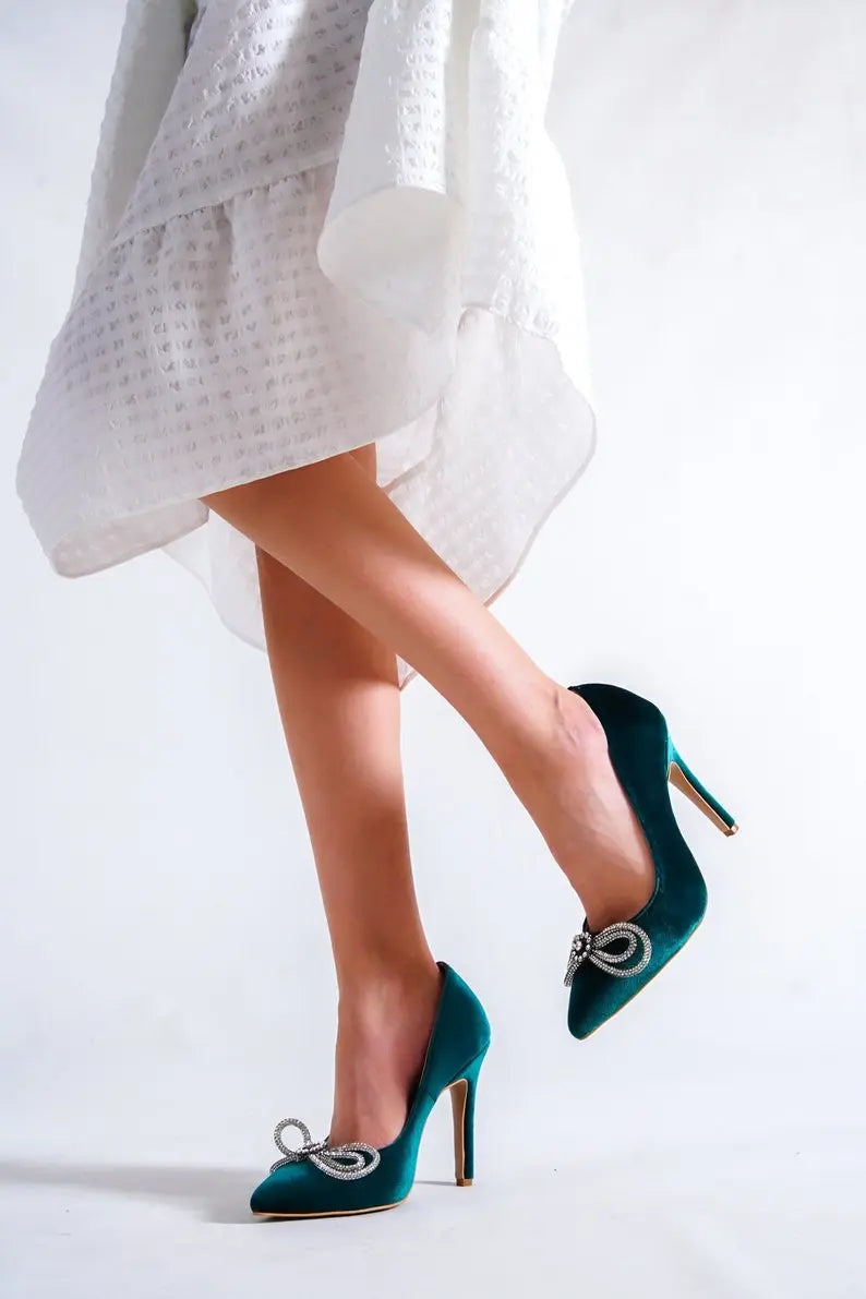 Green Lace Pumps Bridal Shoes VOWALISSE bridal shoes – view 1