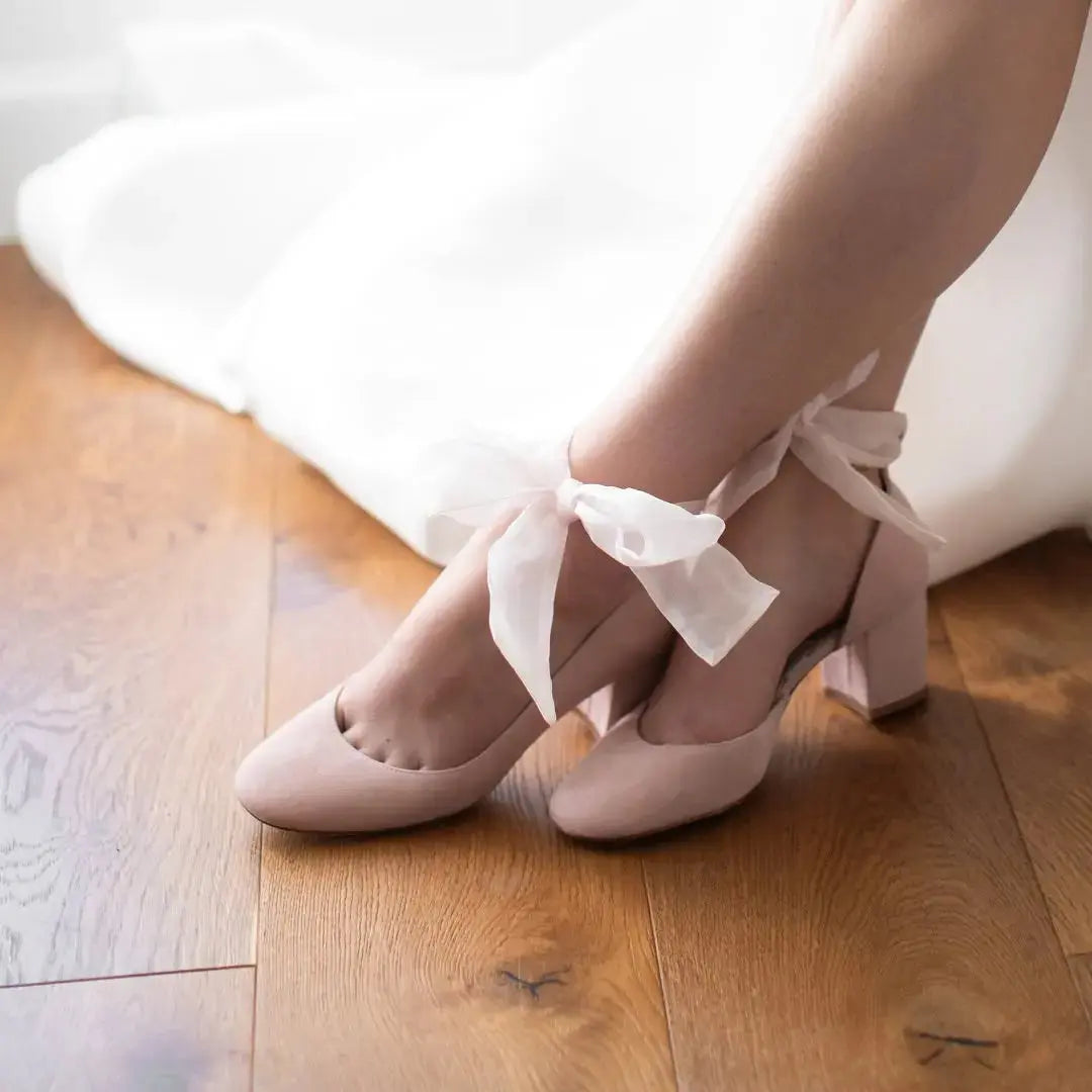 Hetty Pink Velvet Block Heel Bridal Heels VOWALISSE bridal shoes – view 7