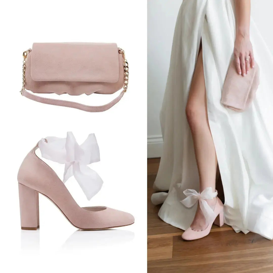 Hetty Pink Velvet Block Heel Bridal Heels VOWALISSE bridal shoes – view 12