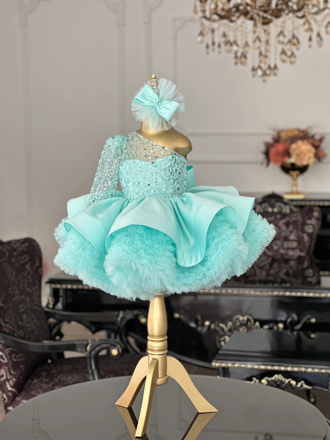 Leila Mint Green Mermaid Birthday Dress For Girls, baby girl first birthday dress, main product image by Vowalisse