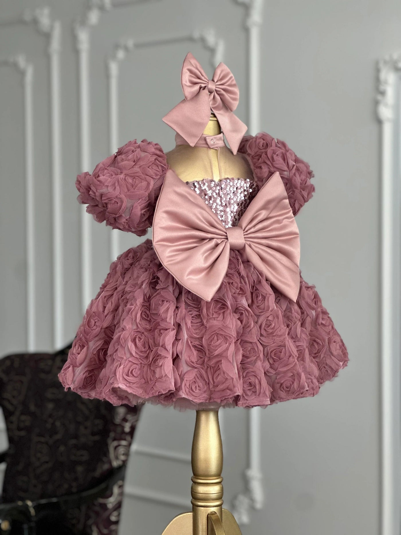 Begonia Powder Pink Mermaid Birthday Dress For Girls, baby girl first birthday dress, main product image by Vowalisse