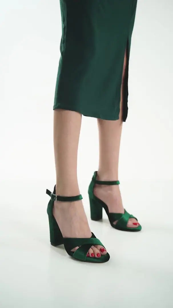 Jany Green Velvet Bridal Heels VOWALISSE bridal shoes – view 1
