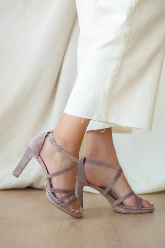 Lilac Velvet Block Heel Bridal Heels VOWALISSE bridal shoes – view 1