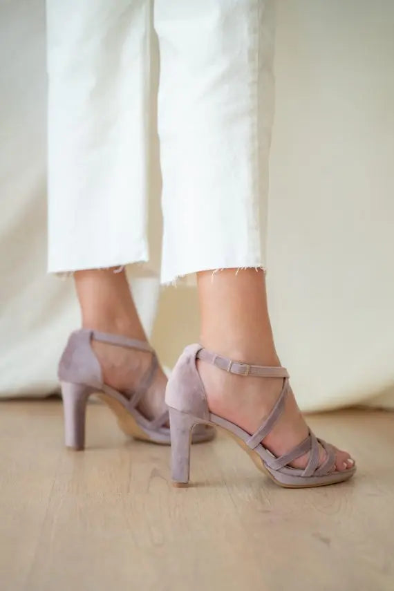 Lilac Velvet Block Heel Bridal Heels VOWALISSE bridal shoes – view 6