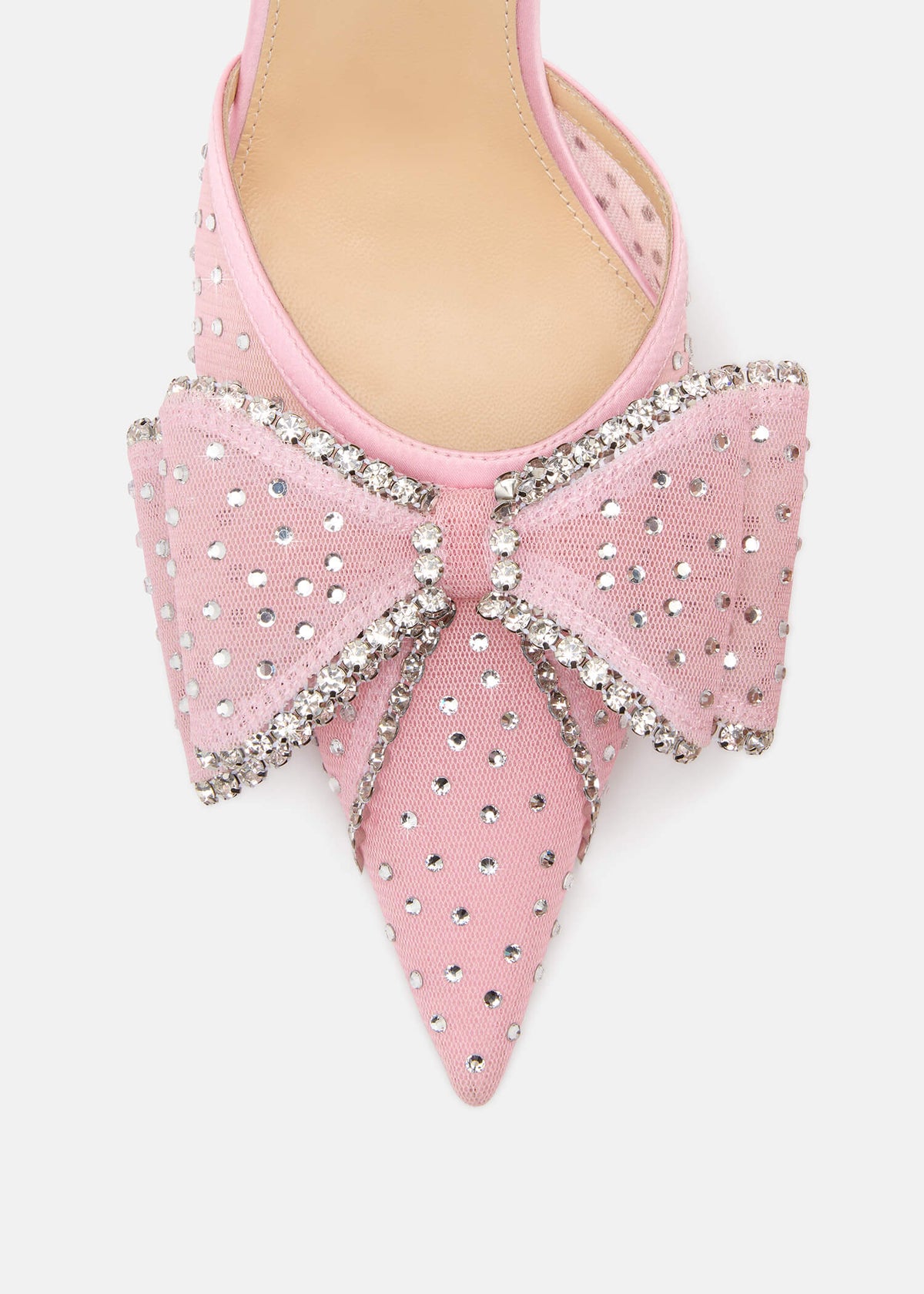 Nerissa Pink Crystal Slingbacks – rear view showing crystal, mesh, pink, Vowalisse
