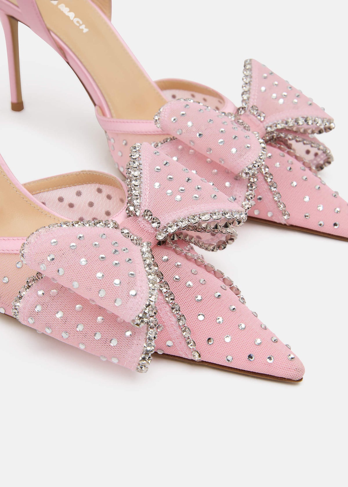 Nerissa Pink Crystal Slingbacks – top view showing crystal, mesh, pink, Vowalisse