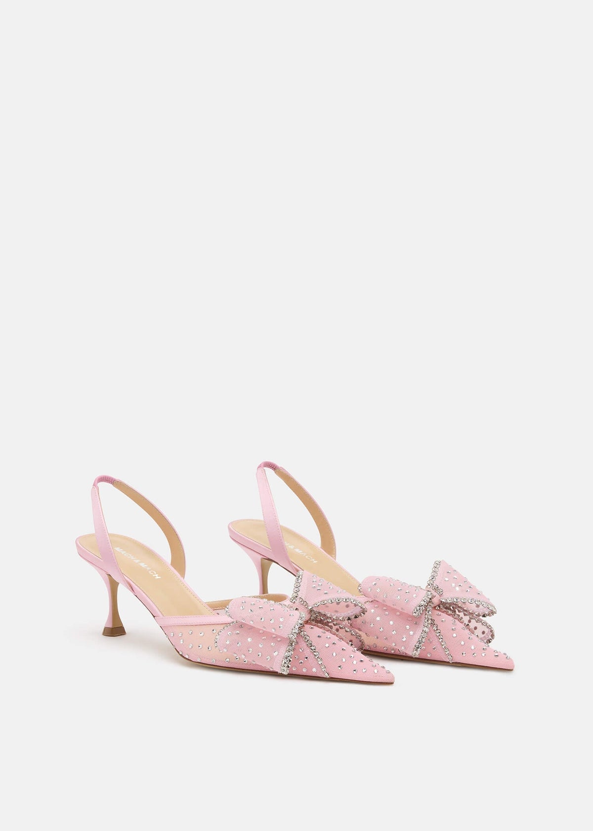 Vesper Pink Crystal Slingbacks – side profile showing crystal, mesh, pink, Vowalisse