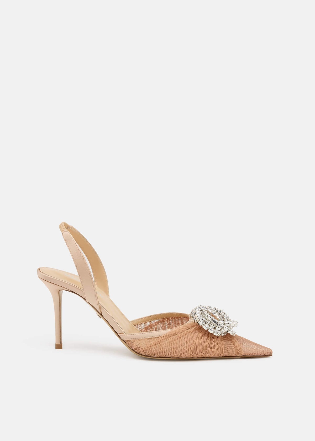 Ottavia Nude Crystal Slingbacks – front three-quarter view showing crystal, tulle, nude, Vowalisse