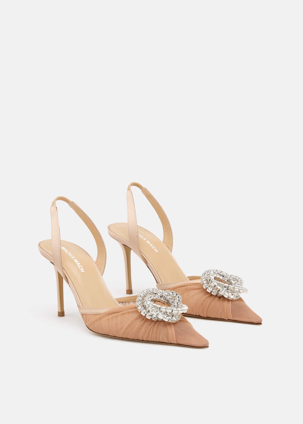 Ottavia Nude Crystal Slingbacks – side profile showing crystal, tulle, nude, Vowalisse