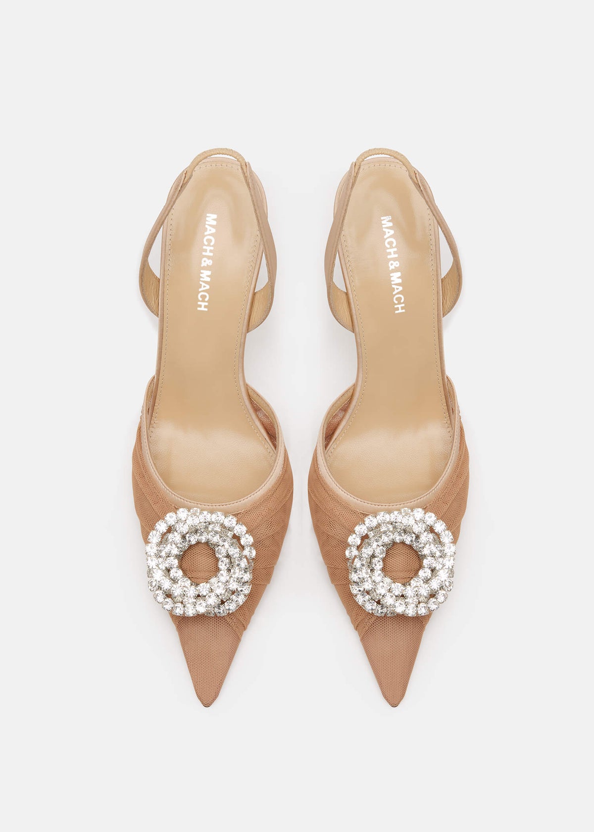 Ottavia Nude Crystal Slingbacks – crystal detail view showing crystal, tulle, nude, Vowalisse