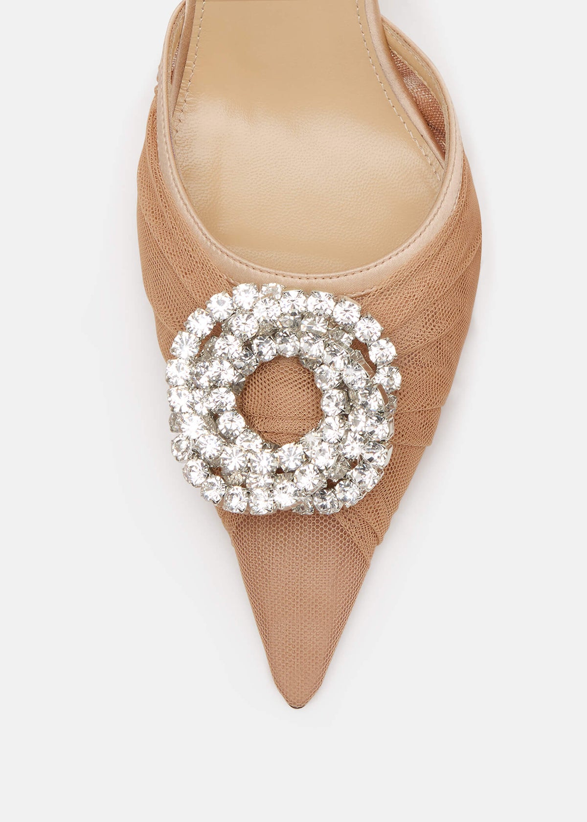 Ottavia Nude Crystal Slingbacks – rear view showing crystal, tulle, nude, Vowalisse