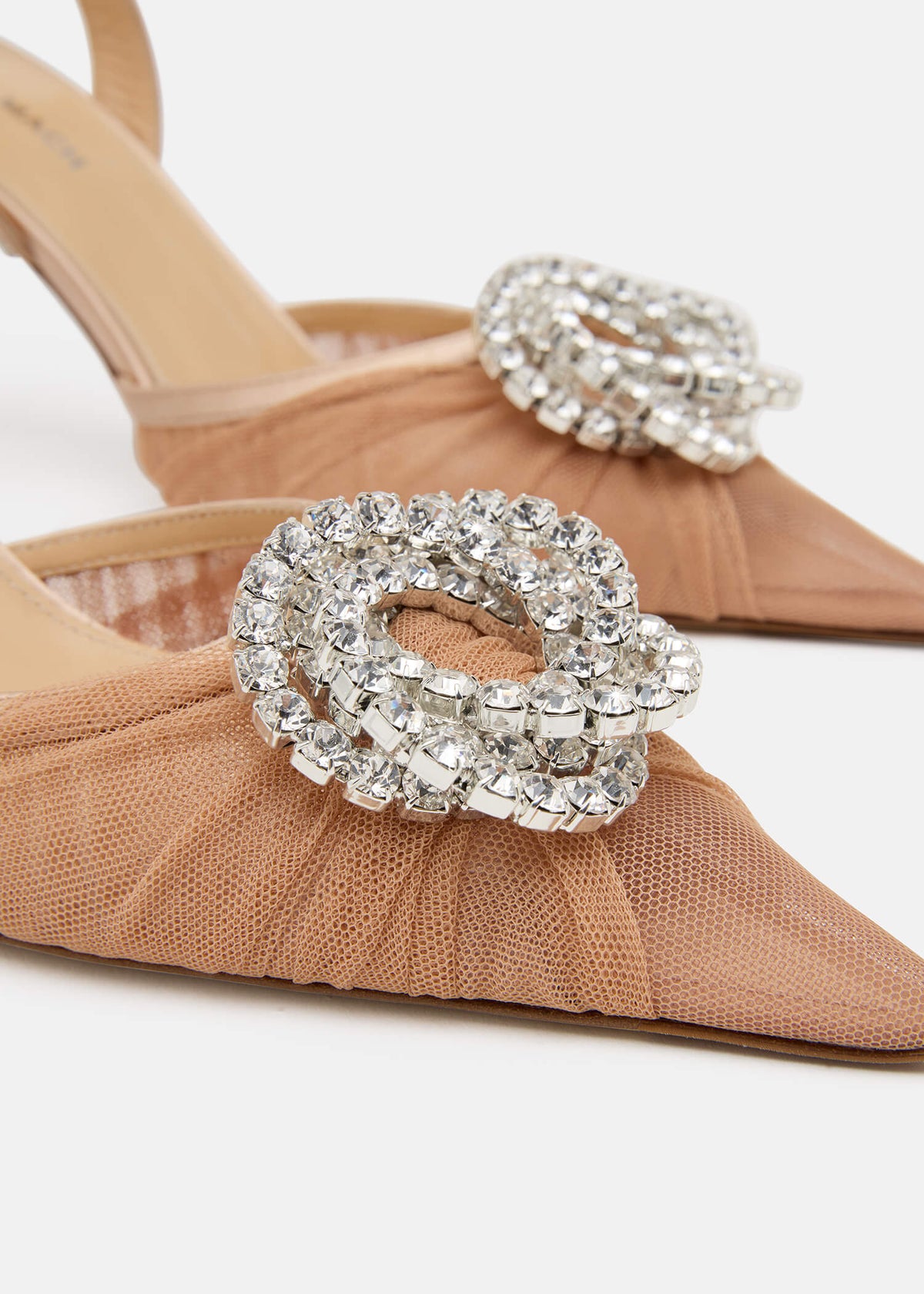 Ottavia Nude Crystal Slingbacks – top view showing crystal, tulle, nude, Vowalisse