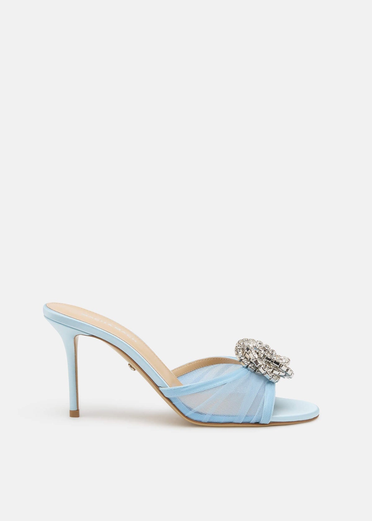 Renata Blue Crystal Mules – front three-quarter view showing crystal, tulle, red, nude, Vowalisse