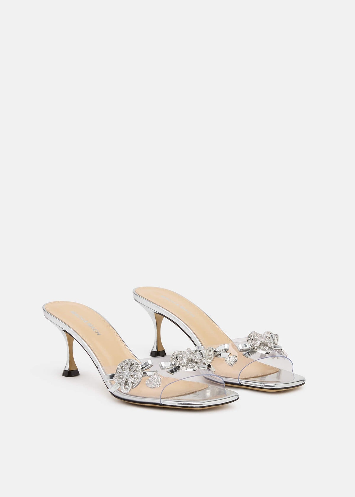 Ilaria Silver Crystal Mules – side profile showing crystal, silver, Vowalisse