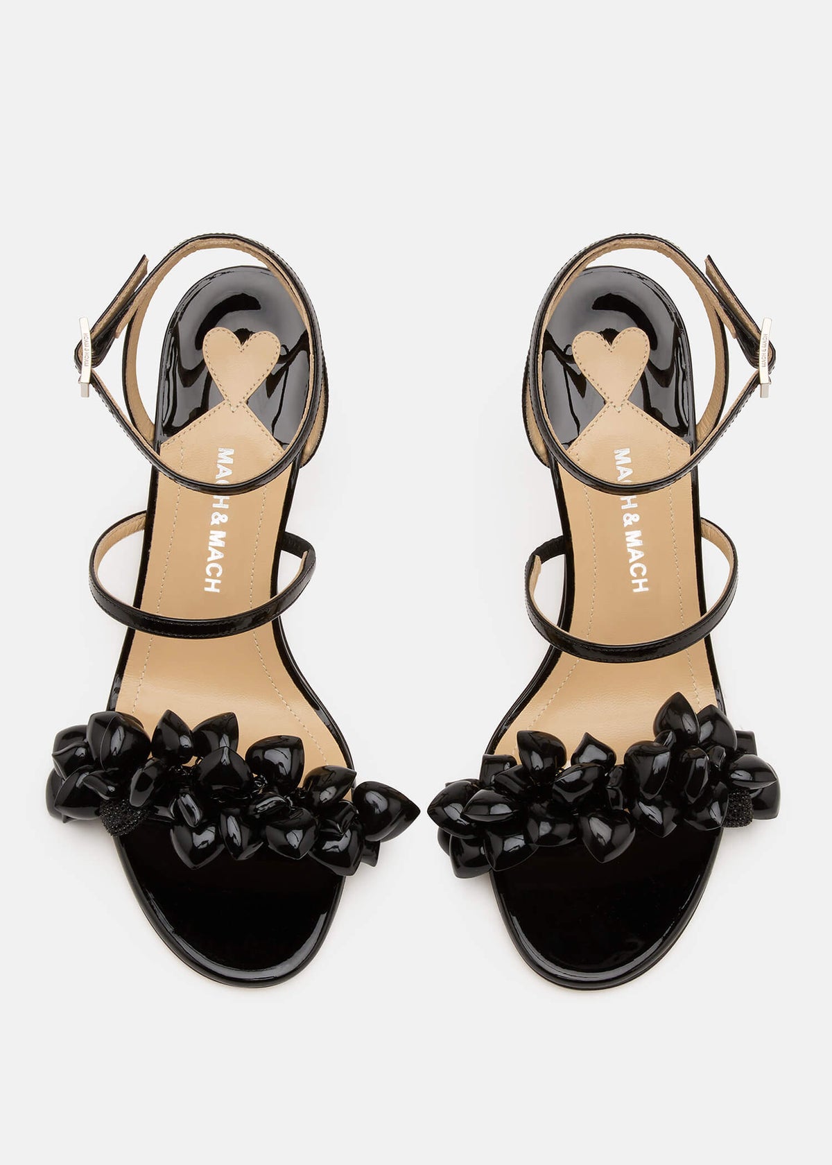 Lavinia Black White Black Sandals – crystal detail view showing black, red, Vowalisse